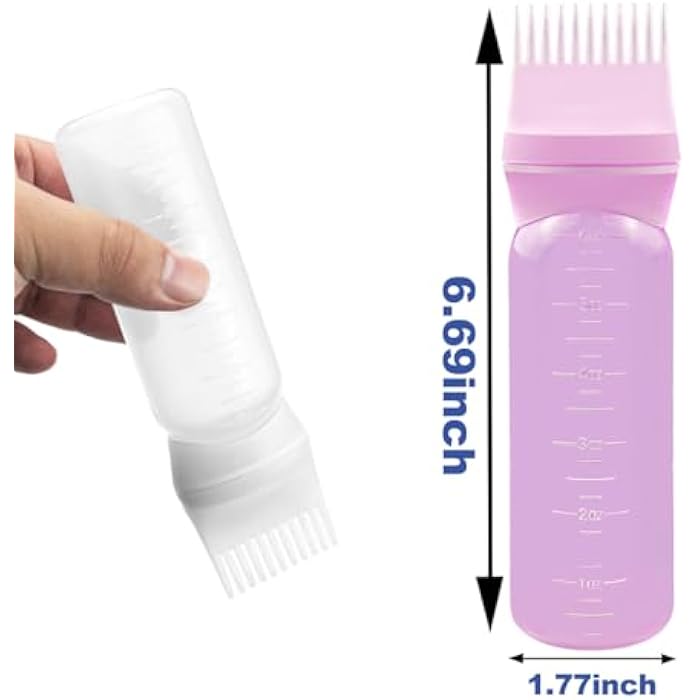 ELANE 4 Pcs Root Comb Applicator Bottle 6oz,Hair Oil Applicator Bottle for Hair,Oil Comb Applicator Hair Bottle Applicator for Hair Dye Shampoos Hair Salons Camping Traveling(white+pink) - Image 2